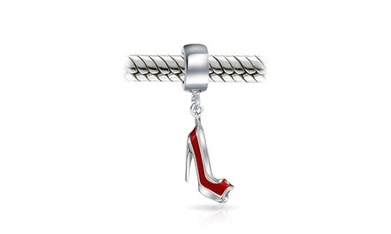 Ladies Red Heel Pump Shoe Stiletto Dangle Charm Bead Sterling Silver