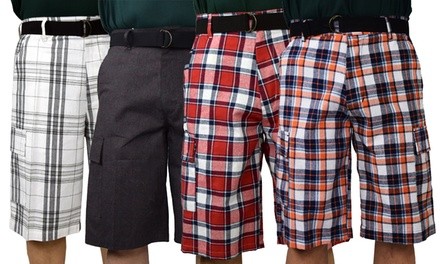 Maxxsel Oscar Sport Men's Relaxed Fit Plaid Belted Cargo Shorts