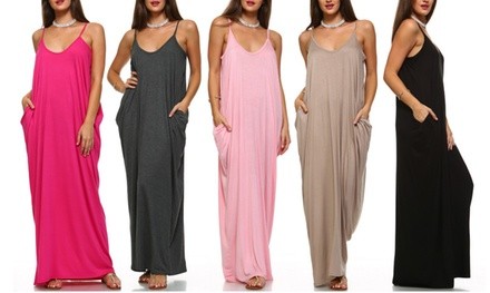 Isaac Liev Women's Oversized Casual Maxi Dress with Pockets. Plus Sizes Available.