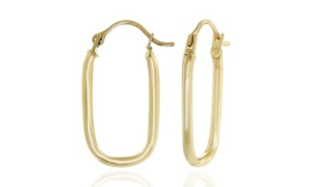 14K Solid Gold Rounded Rectangular Hoop Earrings