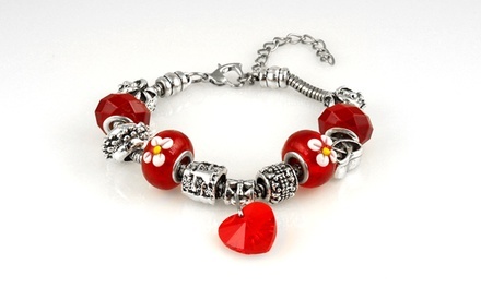 Murano Glass Heart Charm Bracelet Made with Swarovski Elements by Mina Bloom