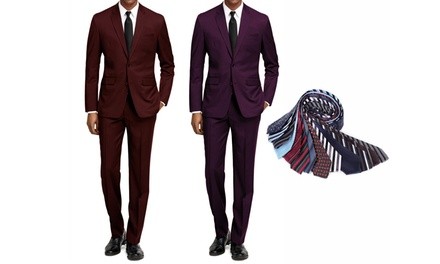  Braveman Men's 2-Piece Slim-Fit Suit with Free Tie