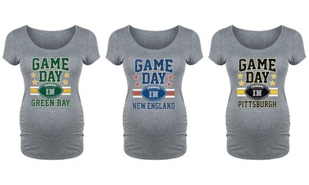 Women's Maternity Game Day Football Tee. Plus Sizes Available.