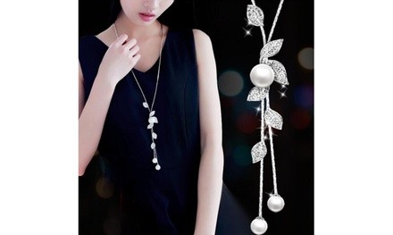 Fashion Leaf Simple Pearl Fringe Wild Long Sweater Chain Necklaces 