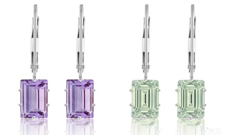 2.00 CTW Genuine Amethyst Emerald Cut Leverback Earrings by Valencia Gems (1 or 2 Pairs)