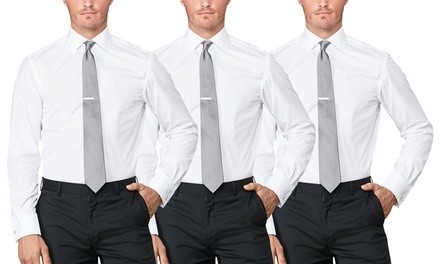 3-Pack Verno Men's Cotton Classic or Slim-Fit White Dress Shirts
