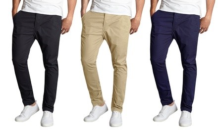 3-Pack Galaxy By Harvic Men's Slim-Fit Stretch Chino Pants