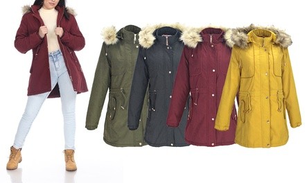 LeeHanTon Women's Sherpa Lined Military Style Parka Jacket. Plus Sizes Available.