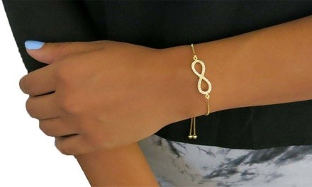 Solid Sterling Silver Adjustable Infinity Bracelet Made With Swarovski Elements (Multiple Options)