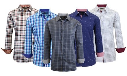 Men's Long Sleeve Slim-Fit Printed Casual Dress Shirts