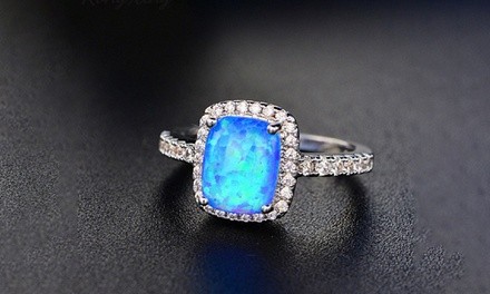 Blue Fire Opal Statement Ring in Sterling Silver by Diane Lo'ren