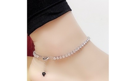 Sterling Silver Crystal Adjustable Anklet