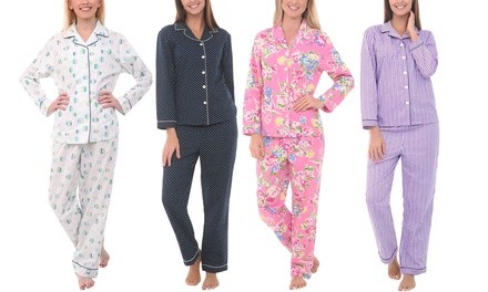 Alexander Del Rossa Women's Cotton Long Sleeve Pajama Set. Plus Sizes Available.