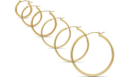 Sevil Yellow Gold Plated Sterling Silver 2mm Hoop Earrings