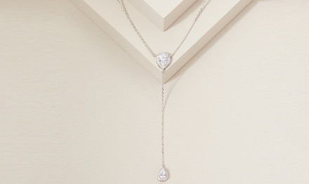 Pear Cut Crystal Halo Drop Necklace Made with Swarovski Elements