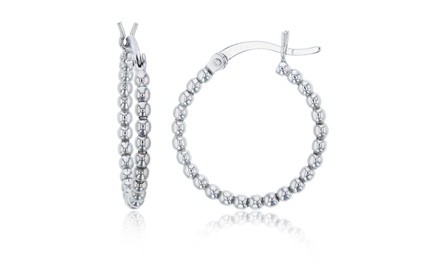 Beaded Hoop Earrings in Sterling Silver Rhodium by Decadence