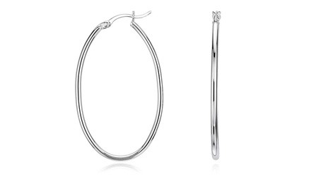 Sterling Silver 40mm Oval Shape French Lock Hoop Earrings by Verona