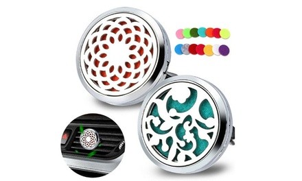 2PCS Car Vent Clip Air Freshener Essential Oil Diffuser Steel Locket with 32Pads