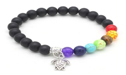 7 Genuine Chakra Healing Natural Bead Bracelet with Turtle Charm