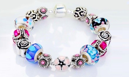 Multi Color Floral Murano Glass Crystal Bracelet with Swarovski Elements