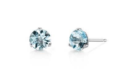 14K White Gold 1.50 Carat Round Aquamarine Stud Earrings