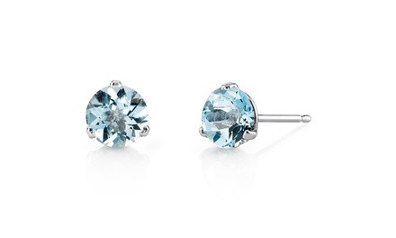 14K White Gold 1.50 Carat Round Aquamarine Stud Earrings