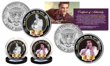 ELVIS PRESLEY First & Last Concert JFK Half Dollar Genuine U.S. 2-Coin Set    