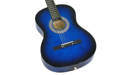 38 Inch Beginners Acoustic Guitar With Free Case, Strap, Tuner and Pick, in Blue
