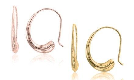 Fish Hook Hoop Earrings in Gold Plated or Rose Gold Plated Sterling Silver by Decadence