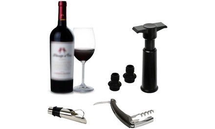 5 Piece Wine Accessory Set: Corkscrew, Wine Pourer, Vacuum Pump, Stoppers