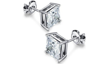 925 Sterling Silver Princess Cut Cubic Zirconia Stud Earrings.