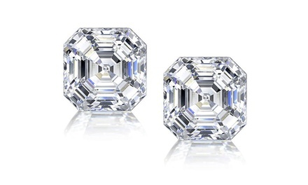 Asscher Cut Cubic Zirconia Stud Earrings in Sterling Silver