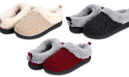 Floopi Women's Patterned Sweater Knit Plush Faux Fur Clog Slipper