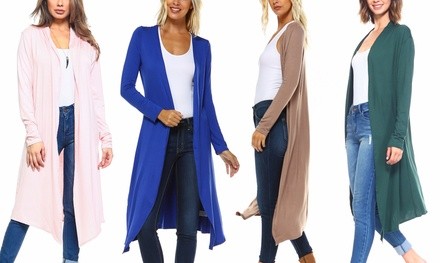 Isaac Liev Everyday Essential Women's Lightweight Extra Long Cardigan. Plus Sizes Available.