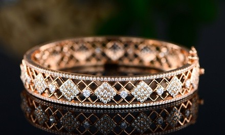 18k Gold Plated Swarovski Crystal Filigree Bangle Bracelet