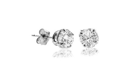 14K Solid White Gold 1.0 CT Round Cut Lab-Created Cz Stud Earrings 