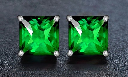 2.00 CTTW Emerald Princess Cut Sterling Silver Studs by Valencia Gems