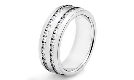 Stainless Steel 2 Row Cubic Zirconia Band for Men and Women