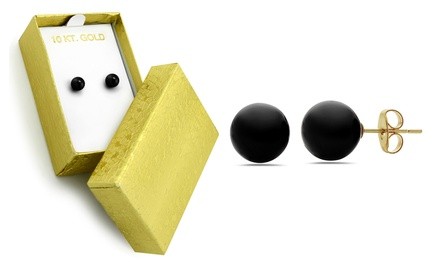 10k Gold with Created Black Onyx Stud Earrings By MUIBLU Gems