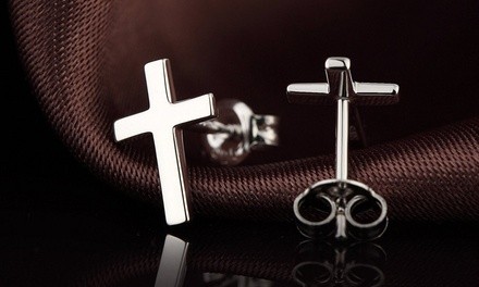 Sterling Silver Cross Stud Earrings by Verona 