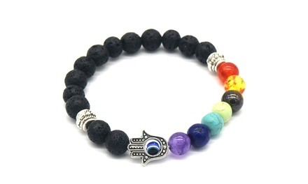 7 Genuine Chakra Healing Natural Stone Bead and Hamsa Bracelet