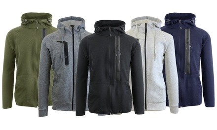 Men's Tech-Fleece Slim-Fit Zip Hoodie with Zipper Chest Pocket (S-2XL)