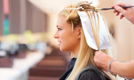 Haircut and Style or Partial or Full Highlights at Diamonds In The Rough Day Spa (Up to 49% Off)