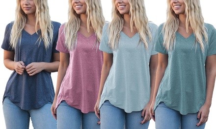 Reflection Heathered Loose Cut Casual Short Sleeve Top. Plus Sizes Available.