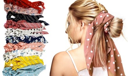 Long Bowknot Scrunchie Scarf Hair Ties (10-Pack)