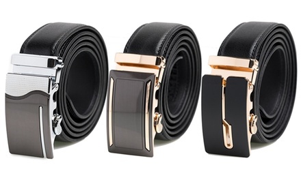 Men's Genuine Leather Automatic Track Sliding Dress Belt by Platinum Hanger