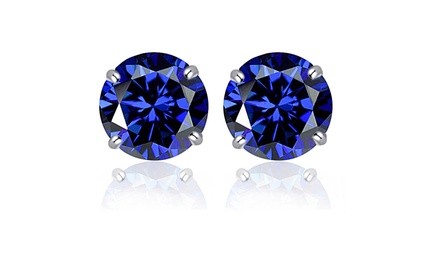 14k Solid White Gold 6 mm Round-Cut Sapphire CZ Stud Earrings