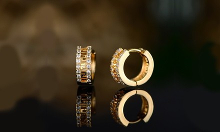 Greek Key Huggy Hoop Earrings Made With Swarovski Crystal