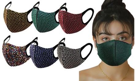 6-Pack: Fabric Rhinestone Bling Face Masks - Assorted colors