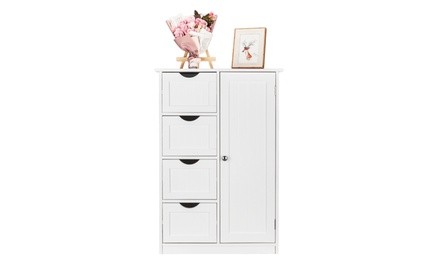 Single Door Bathroom Storage Cabinet with 4 Drawers White